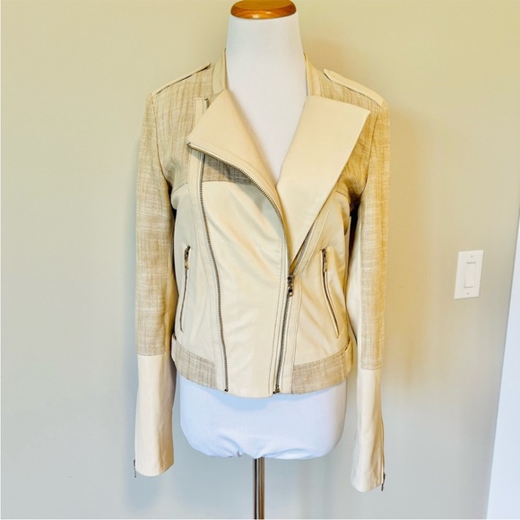 DANIER Italian Leather Moto Biker Coat Beige Tan Size XS - Picture 4 of 8